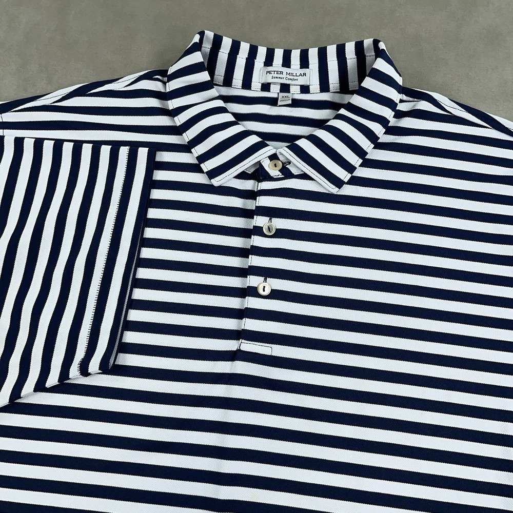 Peter Millar Summer Comfort Polo Mens 2XL Striped Blue Golf Performance Stretch